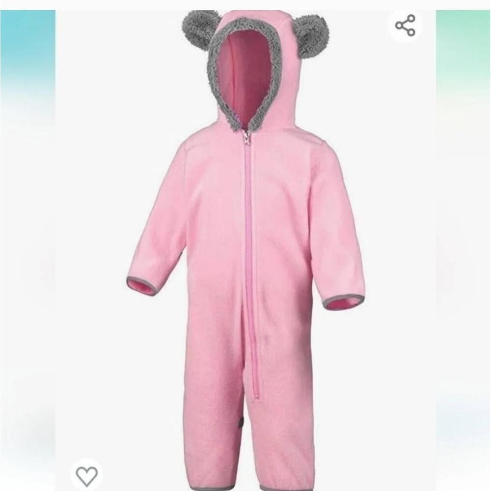 Columbia Pink Fleece Tiny Bear Bunting Hooded Onesie Asymmetrical Zip